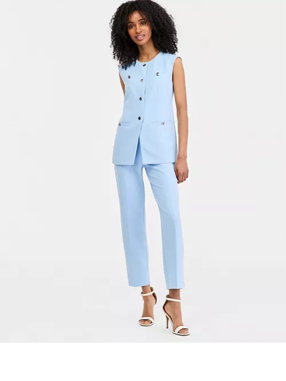 Anne Klein Sleeveless Light Blue Tailored Vest & Pants Set